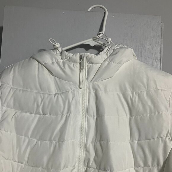 GAP White Cold Control Mid-Length Hooded Puffer Jacket Women's Size L - Picture 2 of 12